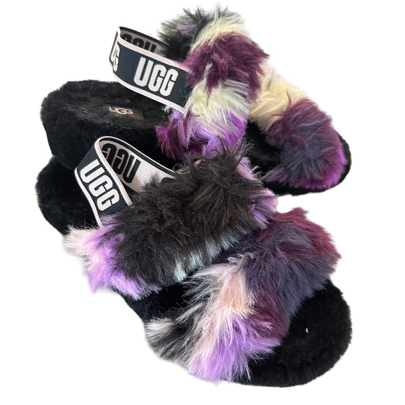 UGG Women's Fluff Yeah Slide Tie Dye Slippers Sandals, Magnolia color size 8 - Picture 4 of 9